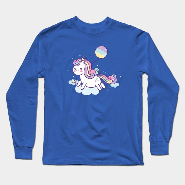 Kawaii Rainbow Unicorn Pony Cute Magic Horse Long Sleeve T-Shirt by RetroGeek